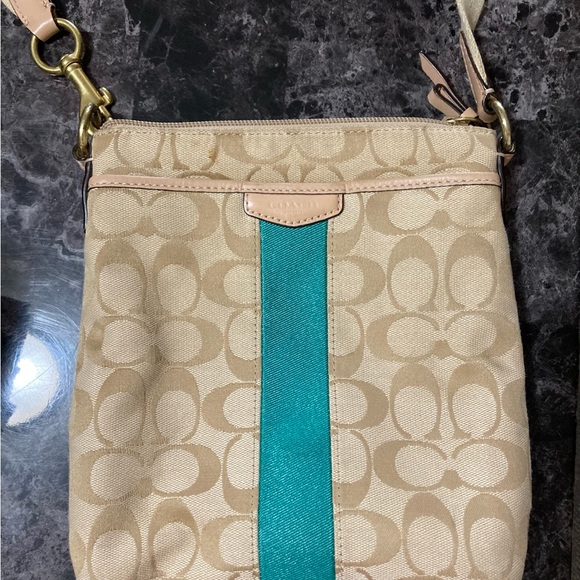 Coach crossbody. Tan with teal - Picture 2 of 5